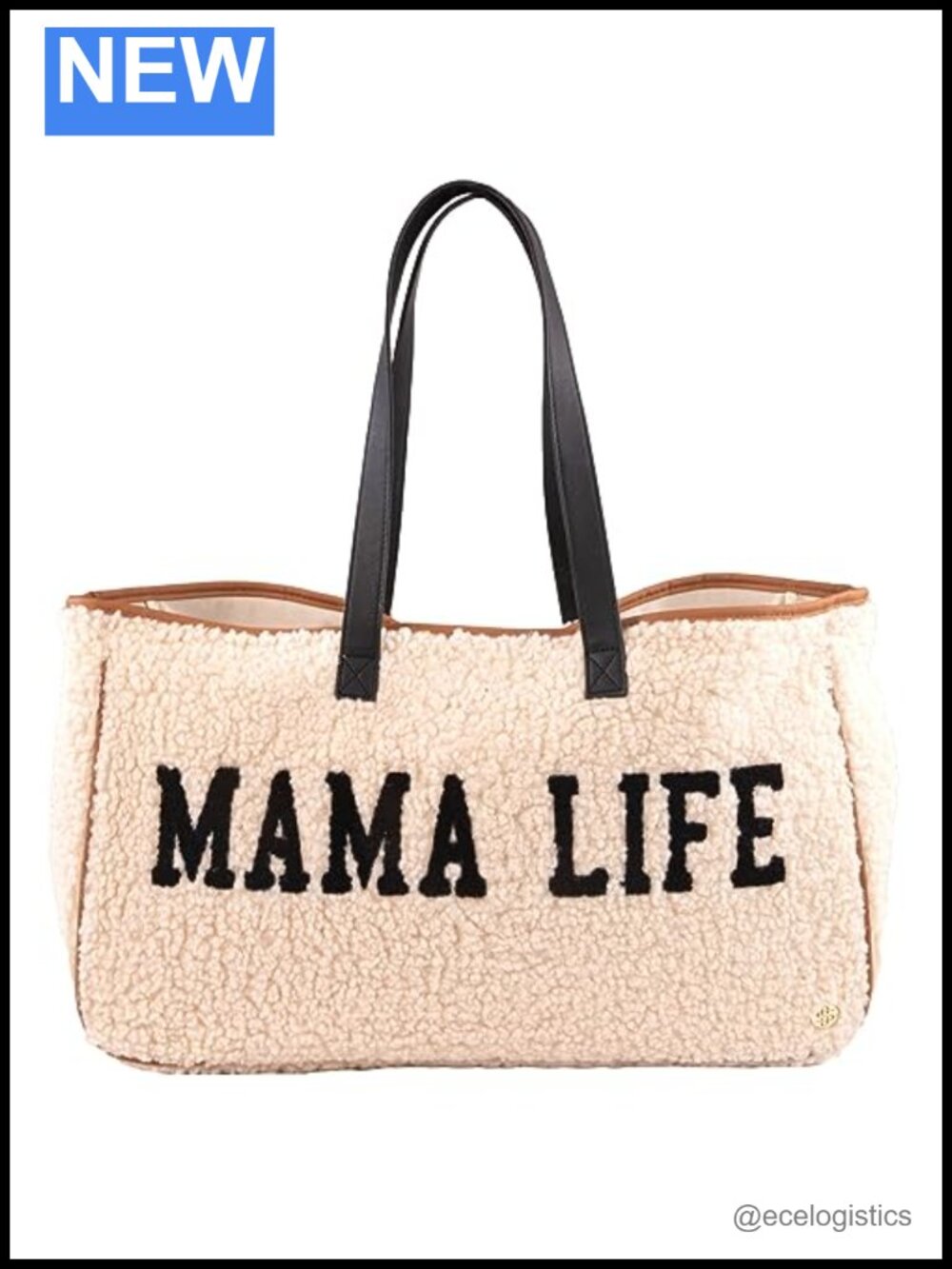Sherpa Tote Bag with Leather Handles Inside Clasp Closure